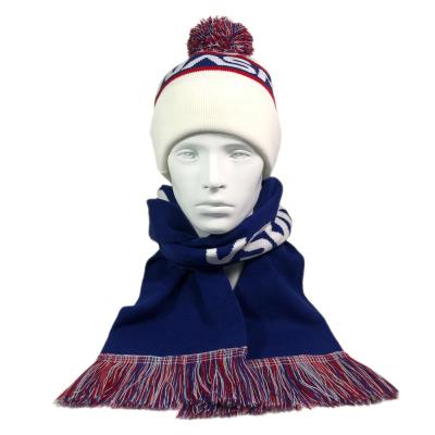 China Comfortable OEM High Quality Acrylic Jacquard Custom Logo Double Side Customize Designer Scarf Knitted Beanie Hat Set for sale