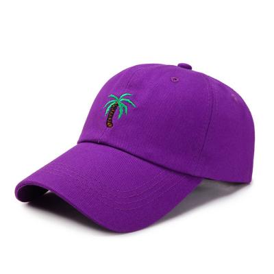 China COMMON SMALL MOQ Assorted Colors Fashion Cotton Coconut Embroidered Purple Baseball Cap Manufacturer for sale