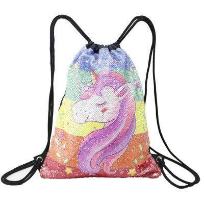 China Fashion Design Waterproof Polyester Laser Flip Up DIY Sequin Drawstring Backpack Bag Kids for sale