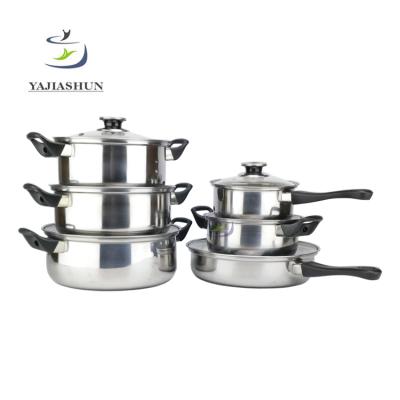 China 12pcs Sustainable Cooking Pots Stainless Steel Nonstick Cookware Set With Glass Lid for sale