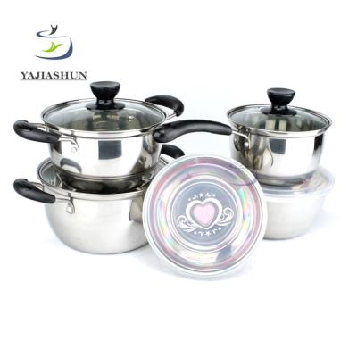 China Sustainable New Design 10pcs Stainless Steel Cookware Set And Mixing Bowl With Nice Lid for sale