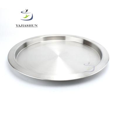 China 38cm Sustainable Stainless Steel Food Plates Round Shape Fruit Tray Metal Dessert Plate Wedding Cake Stands for sale