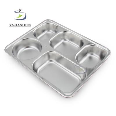 China Viable Custom 5 Compartment Stainless Steel Square Thali Dinner Dish Mess Trays Lunch and Dinner or Every Day Kids Use Silver Color SI for sale