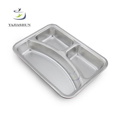 China 304 Stainless Steel Food Tray Plate With 3 Compartments Sustainable School Canteen Child Meal Tray With Lid for sale