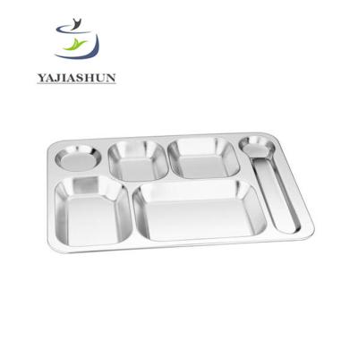 China Sustainable Wholesale Stainless Steel Divided Dinner Plate 6 Compartments Indian Food Tray for sale