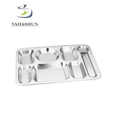 China Indian Wholesale Stainless Steel Canteen Fast Food Rectangular Tray Luxury 7 Compartment Viable 201/304 Divided Dinner Dishes for sale