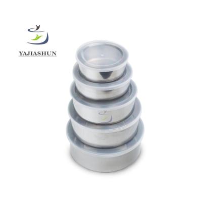 China Cheap Viable Stainless Steel 10pcs Food Storage Boxes Keep Round Fresh Food Box Crisper With Plastic Lid for sale