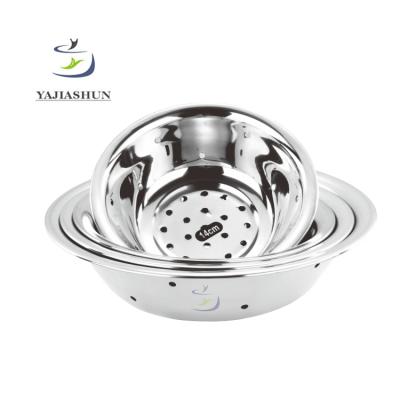 China Sustainable Wholesale Self Draining Kitchen Strainer Bowl Mesh Deep Stainless Steel Colander for sale