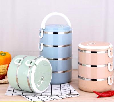 China Freshness keeping round shaped stainless steel bento box takout container with plastic cover insulated lunch box for sale