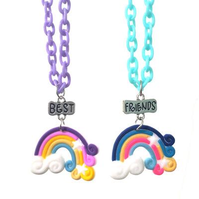 China Punk Seven Color Rainbow Friend Sweet Short Pendant Necklace Acrylic Chain Necklace for sale