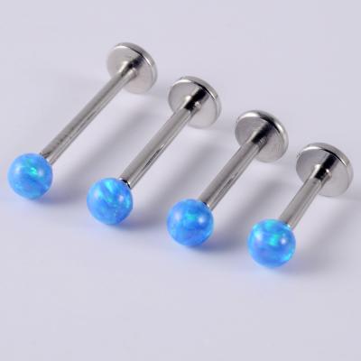 China CLASSIC Colorful NUORO 14G Opal Bead Ball Internally Threaded Labret Stud Ear Tragus Cartilage Helix Earring Stainless Steel Lip Ring for sale