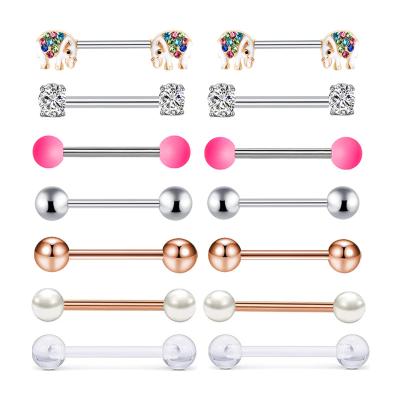 China NUORO 7Pair 14G CZ CLASSIC Snake Tongue Shield Barbell Rings For Women Body Jewelry Stainless Steel Snake Nipple Piercing Ring Retainer for sale