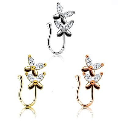 China NUORO CLASSIC Nose Ring Crystal Butterfly Africa Fake Nose Ring Non Piercing Clip On U Shape Butterfly Nose Cuffs for sale