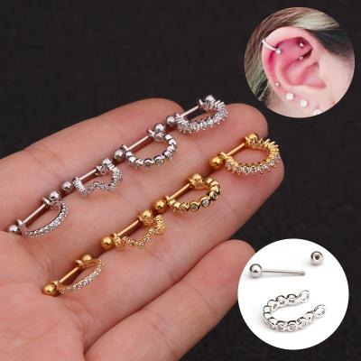 China NUORO 1pcs 20G Punk Barbell Semicircle With CZ Hoop Ear Tragus Cartilage Helix Ear Studs Rook Woman Stainless Steel Ear Piercings for sale