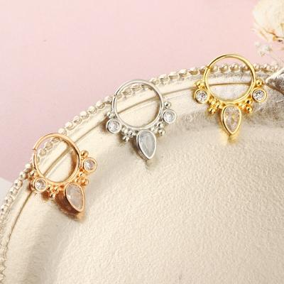 China NUORO 0.8*8mm CLASSIC Clear Zircon Nose Jewelery For Women Girl Tiny Heart Circle Nostril Helix Cartilage Ear Piercing for sale