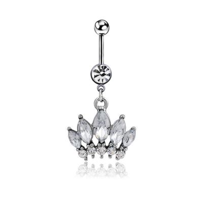 China 2021 Hiphop Clear Surgical Steel Crystal Crown Belly Button Piercing Fine Jewelry Ring Dangle Silver Navel Piercing for sale