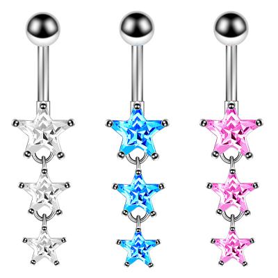 China Hiphop 1PC Zirconia Surgical Steel Navel Star Zircon Belly Button Rings Women Navel Piercing Fine Jewelry White Pink for sale