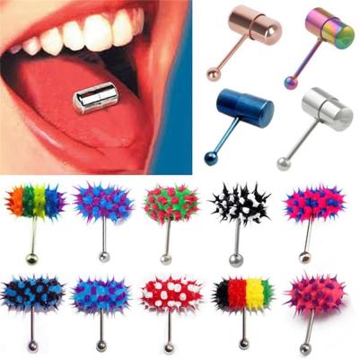 China VRIUA 1Piece Stainless Steel Tongue Ring 1.6*18*5mm Stainless Steel Barbell Rubber Vibrating Tongue Hip Hop Piercing Punk Unisex Body Jewelry for sale