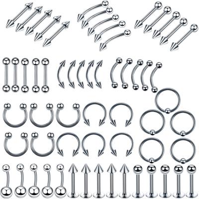 China VRIUA 60pcs /set Stainless Steel CLASSIC Silver Color Body Piercing Navel Classic Body Piercing Jewelry Set Piercing Jewelry for sale