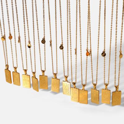 China BOHEMIA NUORO Constellation Tarot Card Double Sided Square Pendant Necklace With Women Girl 18K Gold Stainless Steel Zodiac Necklace for sale