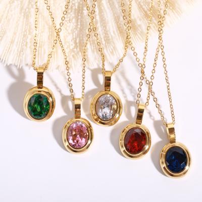 China CLASSIC Round Multicolor Necklace Titanium Steel Plated 18k Stainless Steel Colored Gem Pendant Necklace for sale