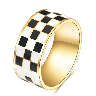 China FASHIONABLE Simple Checkered Round Round Sliver 10mm Men Women Finger Ring Jewelry Accessories Stainless Steel Gold Checkered Ring for sale