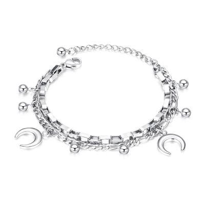 China FASHIONABLE adjustable thick lock charm temperament chain jewelry double Crescent Moon Bracelet pulsera 2021 posed fine stainless steel for sale