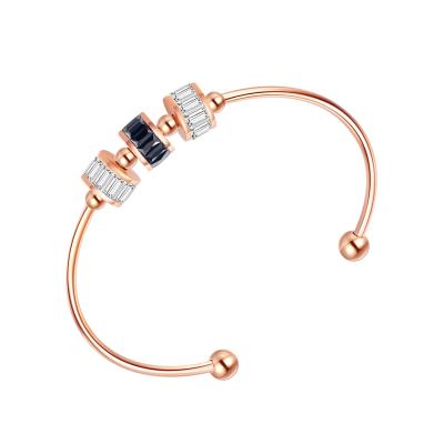 China FASHIONABLE Luxury Rose Gold Plated Open Hand Adorn Bracelets & Bangles Ladies Valentine Day Gift Zircon Cuff Round Ball Aesthetics for sale