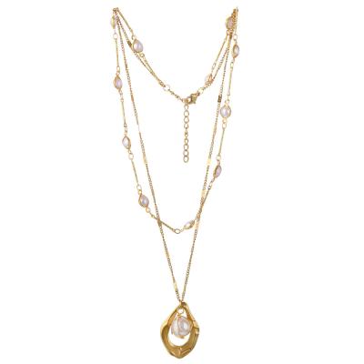 China Fashion 18K Gold Plated Stainless Steel Punk Shaped Hollow Metal Bead OT Double Layer Necklace for sale