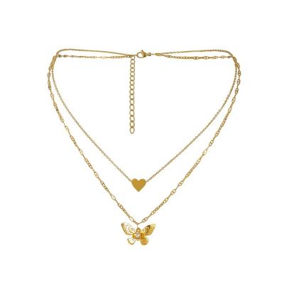 China Punk Geometric Three-Dimensional Love Double Butterfly Pendant Necklace Clavicle Pendant Necklace for sale