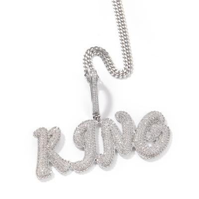 China Hiphop Hip Hop Gold Silver Color Iced Out Bubble Letters Mens Necklace A-Z Initial Letter Cursive Custom Name Necklace for sale