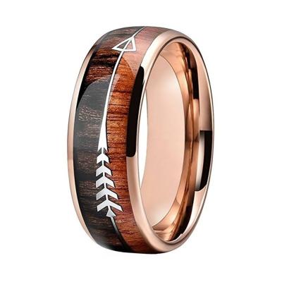 China Vintage Elegant Dashing For Men Women Zebra Wood Jewelry Wedding Tungsten Carbide Stainless Steel Arrow Wood Inlay Hunting Classic Ring for sale