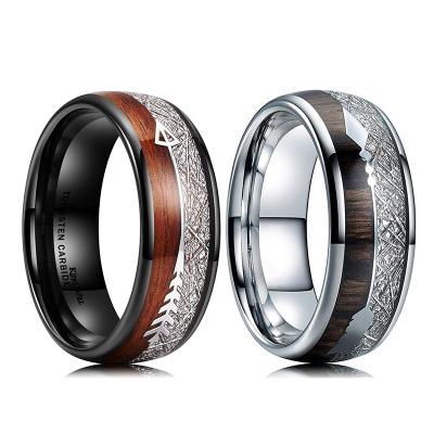 China Vaulted Wood Ring Anillo De madera de Ring Stainless Steel Arrow Inlay Koa of Tungsten Men Vintage Wedding Band Meteorite Wedding Ring for sale