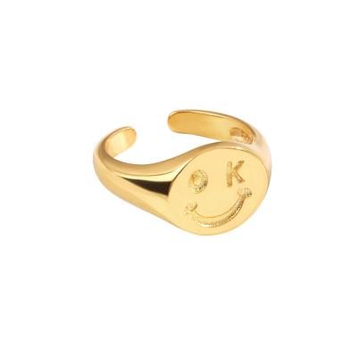 China TRENDY Fashion Gold Plated Face Ring Cute Positive Smile Rings For Women Fine Gold Sliver Jewelry Happy Face Rings for sale