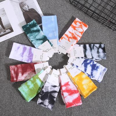 China Sporty CT Custom Design Socks Wholesale Fashion Funny INS Unisex Cotton Crew Socks Logo Tie Dye Happy Socks for sale