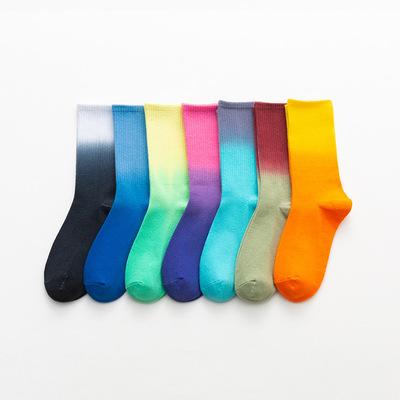 China Custom Tie Dye Couples Cotton CT Couples Tye Dye Socks Logo Men Sporty Gradient Ramp Custom Casual Socks for sale