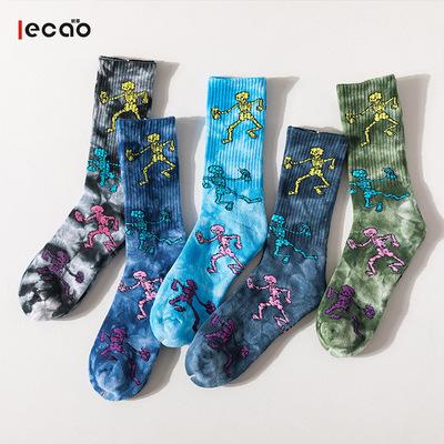 China Custom Colorful Sporty Tie Dye Wholesale Men's Cotton Crew Socks Fashion Tie Dye Custom CT Socks for sale