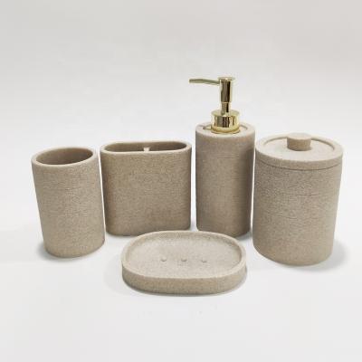 China Sustainable Hot Selling Sandstone 3 Colored Resin Bathroom Accessories Set Home Hotel Bathroom Products zu verkaufen