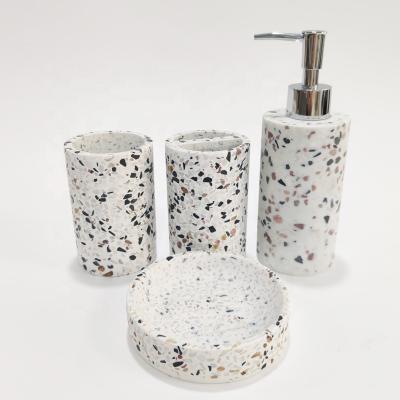 China Viable Colors Terrazzo 4pcs Bathroom Accessories Set Resin Home Sand Stone Hotel Bathroom Products for sale