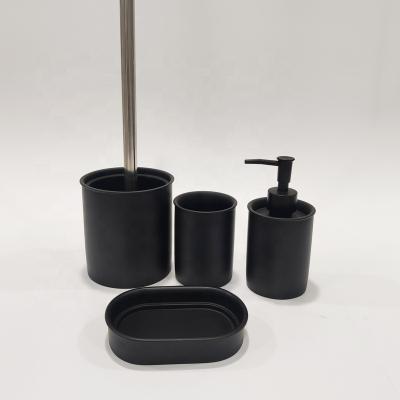 Chine Sustainable 4pcs Hotel Bathroom Accessories Resin Black Bathroom Set Bathroom Products à vendre