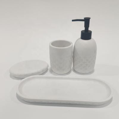 China Bathroom Accessories Sustainable Hot Selling White Color Sandstone Resin 4 Piece Bathroom Set Bathroom Products for sale