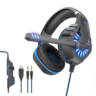 China Earphone factory price 3.5mm LED light wired game on ear headset gamer earphone for sale