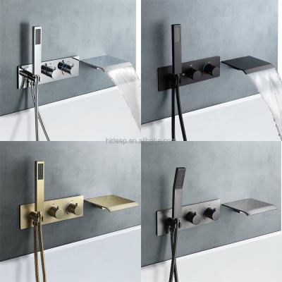 China Without Slide Bar Bathroom Shower Wall Mounted Faucet With Bathtub Waterfall Body Main Water Pipe Hand Shower Hot And Cold Faucet for sale