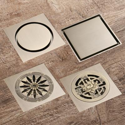 China 100*100mm Modern Antique Floor Drain Anti-odor Core Bathroom Plastic Brass Plastic Floor Drain for sale