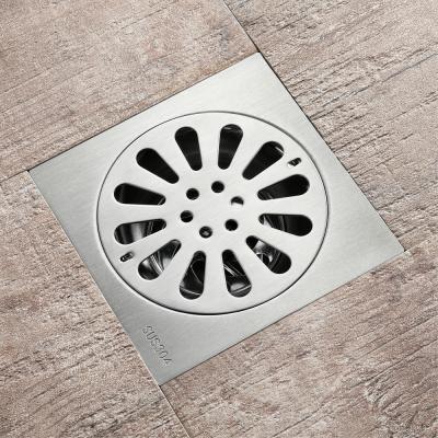 China Modern Bathroom Kitchen Toilet Shower Water Anti-Smell Drains 12x12cm Stainless Steel Brushed Floor Drain for sale