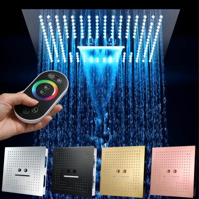 China Without Switch 3 Function 16 Inch Square Ceiling Showerheads Waterfall Spa Waterfall Stainless Steel 304 Chrome Black Gold Bathroom LED Shower Head for sale