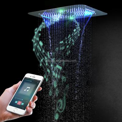 China No Turnout Chrome Color Ceiling Recessed 304 Stainless Steel 28*17 Inch Mist Rain And Waterfall Led Shower Head With Music Speaker for sale