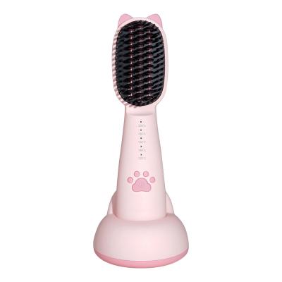 China Compact Pink Ordless Rechargeable Hair Brush Straightener Brush Electric Customized Color for sale