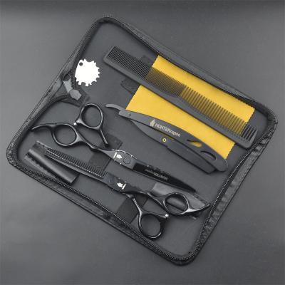 China Hair Scissors Set 6 Inch Haircut Shears Kit For Barber Stainless Steel Black Scissors For Haircut Barber Scissors Set for sale