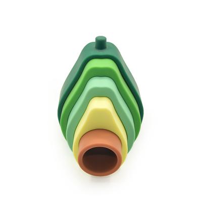 China Wholesale Non-Toxic Kids Educational Stacking Toy BPA Free Avocado Stacking Toys Baby Teether Silicone Stacker Fruit Toy for sale